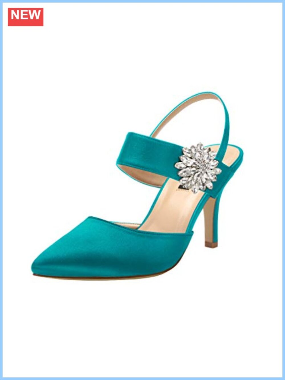 ERIJUNOR Mid Heel Slingback Satin Pumps Rhinestone Brooch